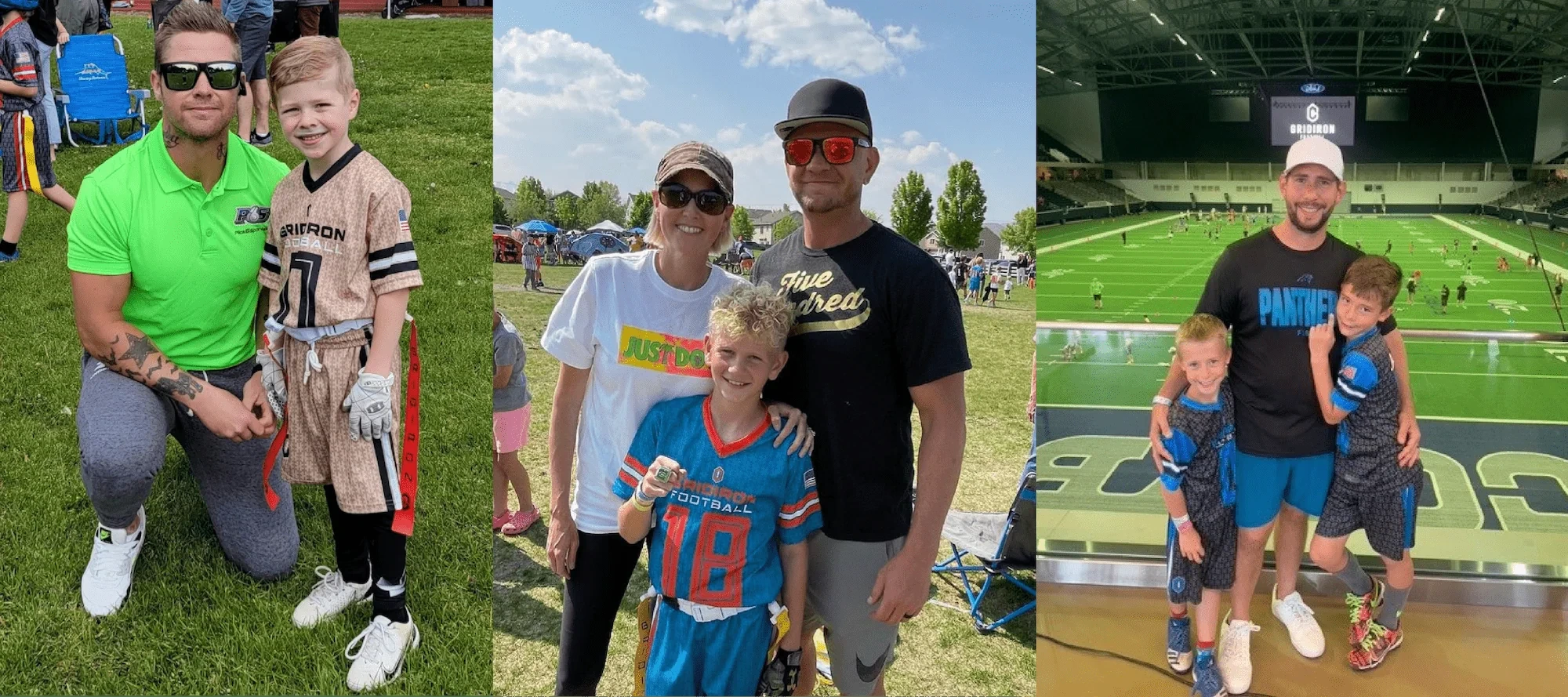 Fathers and children enjoying football together